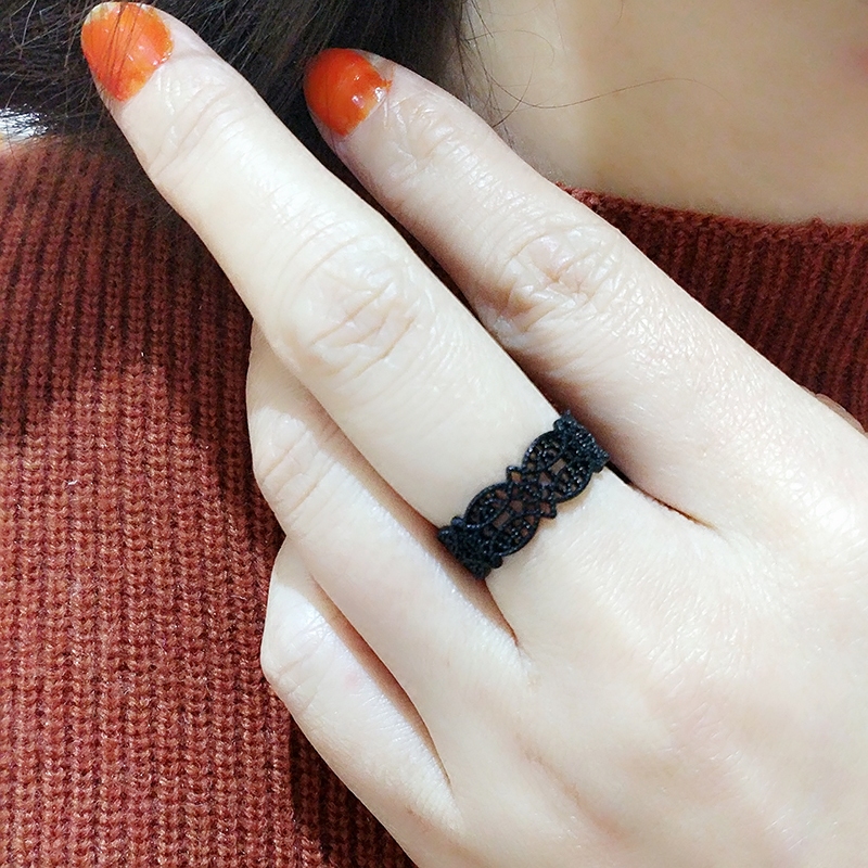日韩风黑色蕾丝百搭开口戒指