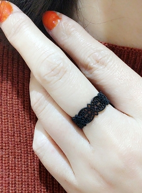 日韩风黑色蕾丝百搭开口戒指