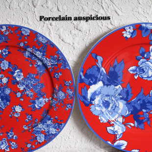 欧式餐具陶瓷盘餐盘个性牡丹花盘翠花西餐汤盘子装饰精致摆件促销