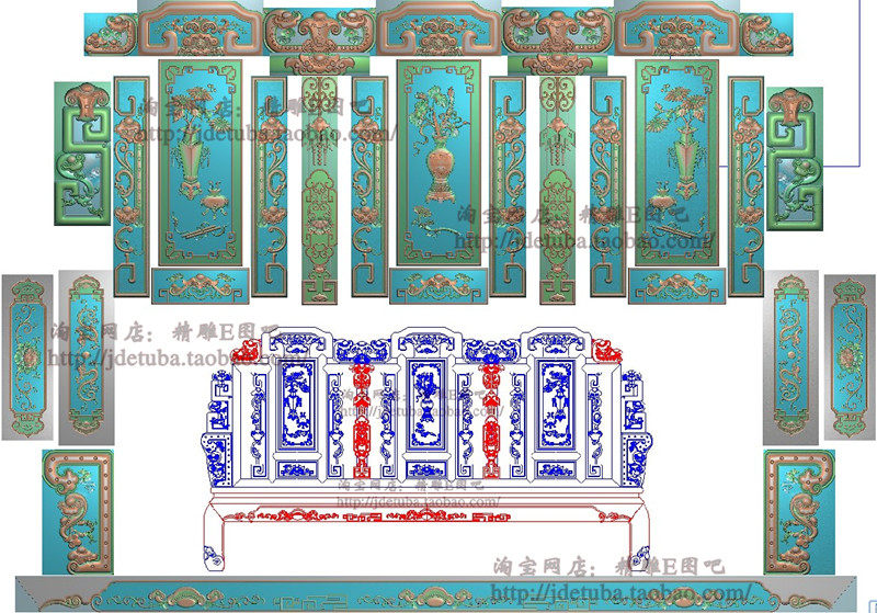 精雕图花瓶背板灰度图如意浮雕图电脑雕精品富豪富贵汉宫沙发限时图片