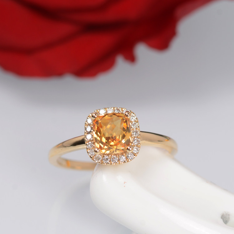 18k黄金黄水晶钻石戒指 白金玫瑰金唯美大气钻戒正品女