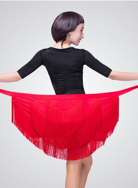 促销新款流苏三角巾 一片裙成人半身裙拉丁舞服装 女式臀巾练功裙