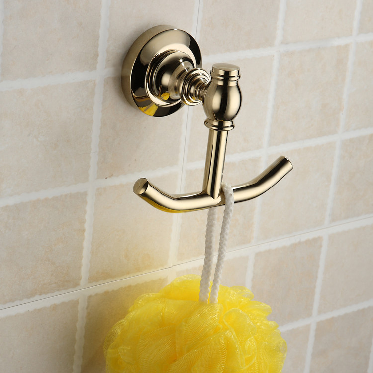 圣尔乐全铜仿古镀锆金色挂衣钩欧式衣勾衣帽双钩浴室五金挂件双钩