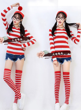 聪明的沃里 Where's Wally 英国动漫人物cosplay服 万圣节男女装