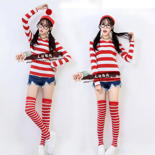 聪明的沃里 Where's Wally 英国动漫人物cosplay服 万圣节男女装
