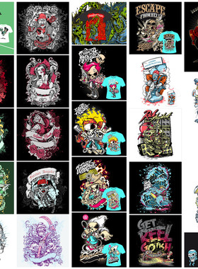 矢量设计素材 25张欧美现代摇滚哥特风格纹身T恤海报模板 EPS格式