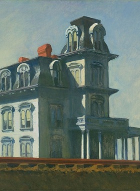 霍普Edward Hopper风景油画铁道旁的房屋临摹名画复制手绘霍珀