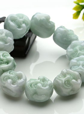 天然A货翡翠佛头玉手链 平安手串笑佛大号佛头手链正品 送礼玉佛