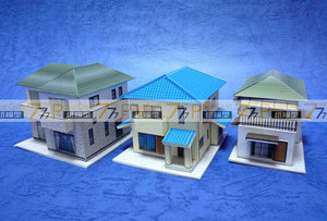 1:150日本建筑场景11 住宅别墅①3个 纸模型 N比例铁道沙盘1:100
