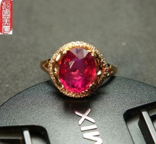 天然超艳丽红宝碧玺刻面真钻玫瑰金戒指3.5克拉特价 高端收藏ruby