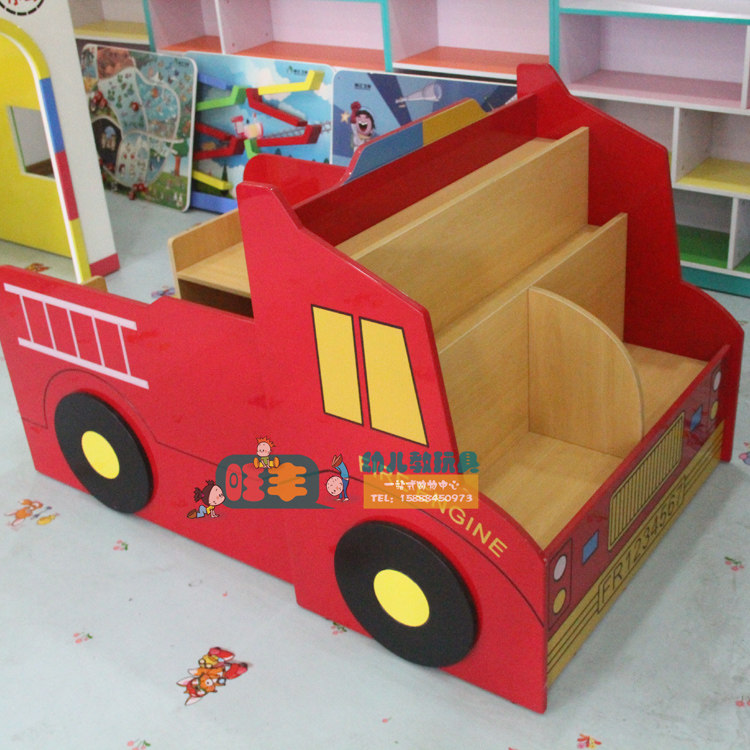 早教亲子园幼儿园新款消防车造型书架儿童卡通书架豪华书柜