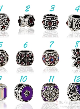 新款diy饰品配件基础蛇骨手链串珠散珠紫色组合多款藏银合金大孔