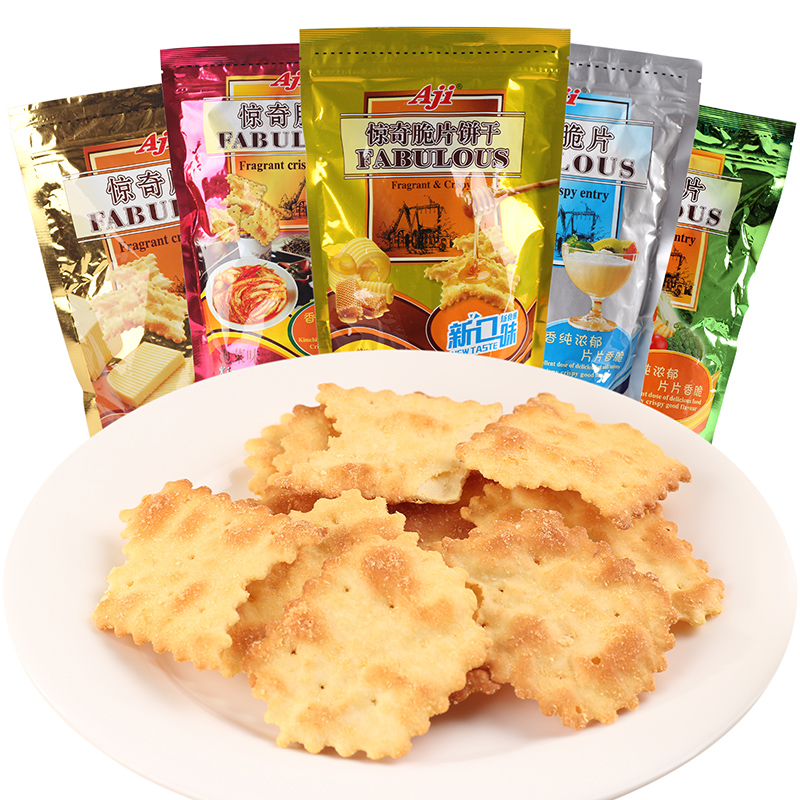 AJI惊奇脆片饼干200g 泡菜/洋葱/蔬菜/黄金起士味 咸味饼干零食品