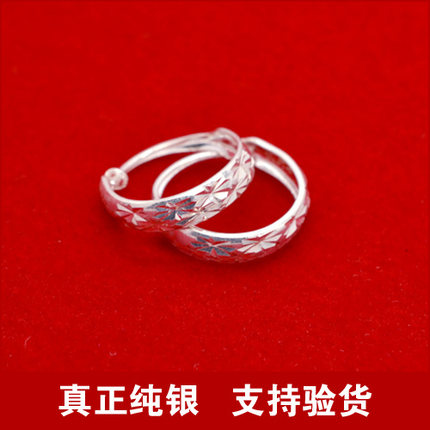 正品999纯银耳圈女款满天星小圈耳环耳坠送婆婆990足银饰手工老人