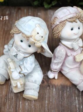 树脂做旧美式乡村风坐姿古董娃娃