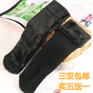 sk秋冬情侣袜羊绒保暖弹力黑丝袜超厚短袜加绒加厚地毯袜子男女款