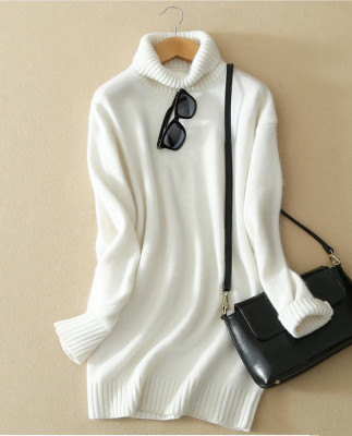 冬款女羊绒毛衣加厚高领中长款宽松大码打底羊