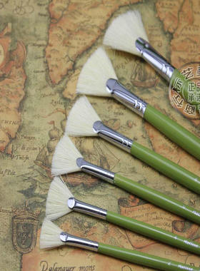 包邮马蒂斯扇形笔猪毛绿色杆猪鬃油画笔打底刷水彩水粉笔套装805