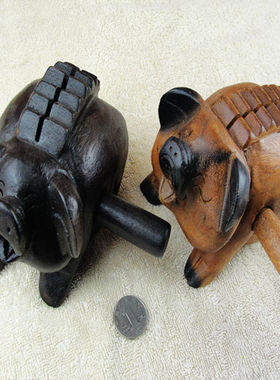 泰国芒果木动物木雕招财猪多型号工艺品开业送礼家居摆件儿童玩具