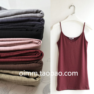 V领纯棉竹节棉吊带打底衫 HUMU背心女欧美修身 纯色 第二件半价