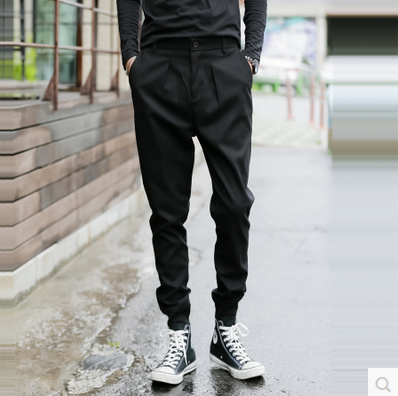 休闲裤潮修身收脚哈伦裤大码靴裤男春夏束脚裤小脚锥裤韩版男长裤