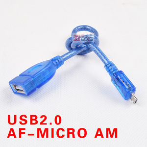 30cm 透明蓝usb2.0数据线AF-MicroAM连接线 母头手机OTG转换线