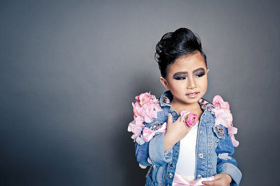 Denim㊣美国代购 手作特别水洗蓝牛仔衣贴花铆钉纽扣童装夹克外套