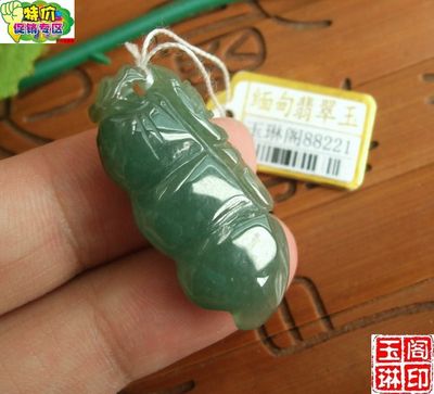 88221玉琳阁 实物拍图 缅甸玉天然A货油青四季豆吊坠 福豆