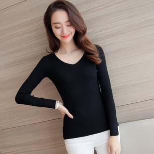 紧身打底衫 2026春秋新款 长袖 修身 显瘦套头内搭毛衣 百搭V领针织衫