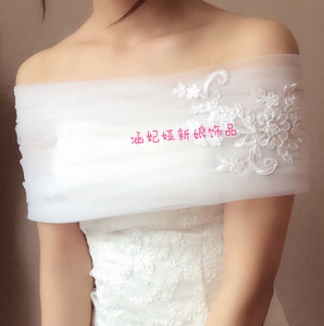 独家！胖MM遮手臂肉肉绑带拆卸蕾丝花朵绑带新娘婚纱一字领披肩饰