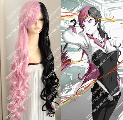 拼色长卷发假发粉黑拼色