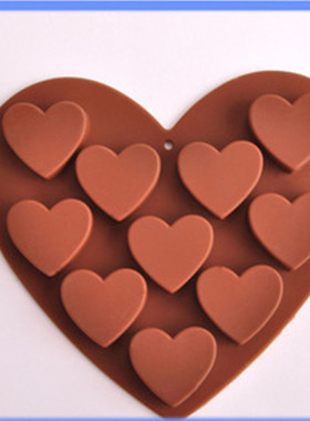 心形模具 心型硅胶蛋糕模具 10连心形巧克力模具 烘焙DIY模具