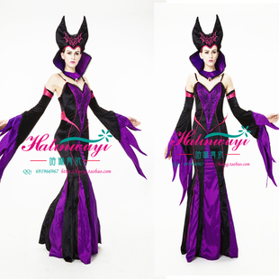 沉睡魔咒 玛琳菲森 Maleficent Cosplay有帽子cos服 万圣节电影