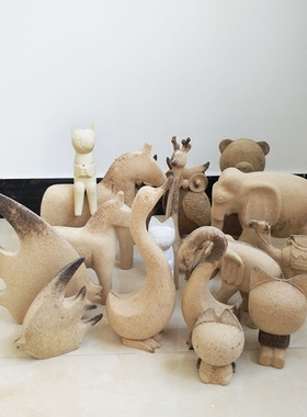 zakka杂货木质动物毛坯桌面摆件diy彩绘上色粗坯原始材料素材白胚