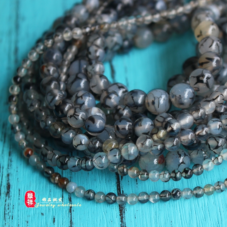 4-12mm黑龙纹玛瑙散珠 黑色爆花玛瑙圆珠子 DIY手工饰品串珠配件