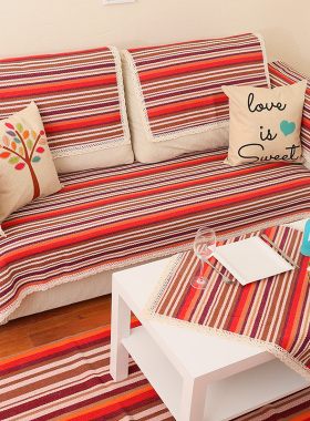 田园美式乡村沙发垫子老粗布沙发巾棉麻布艺沙发坐垫定做四季防滑