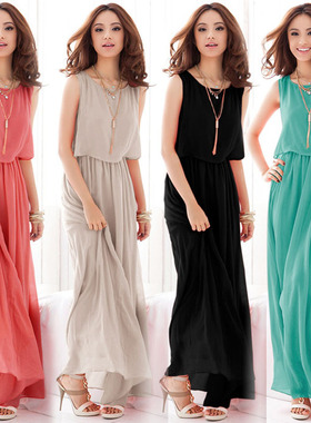 Summer Women Sexy Dress Girls Dresses Long Chiffon Skirt长裙