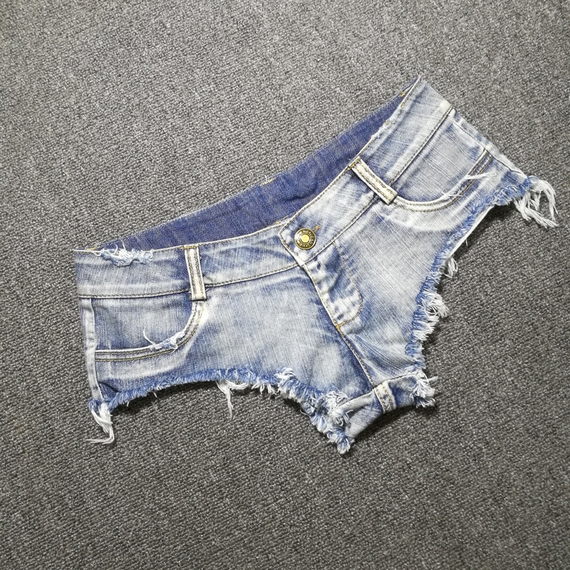 超低腰三角小短裤女夜店性感烟灰色牛仔短裤跳舞主播毛边破洞热裤