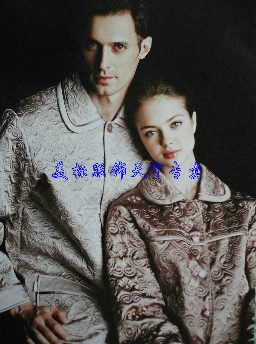 美标睡衣专柜正品情侣款冬季桑蚕丝真丝夹棉保暖长袖套装家居服