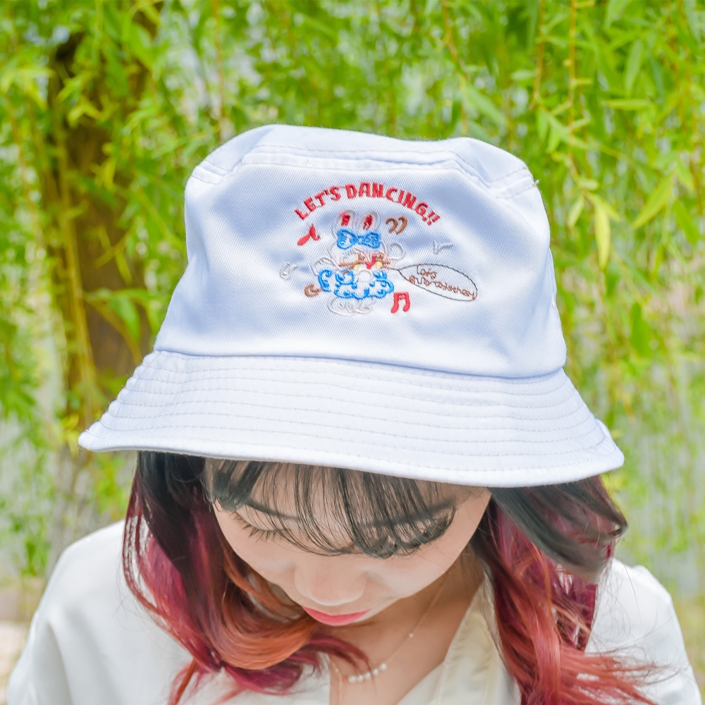 实拍日本原宿ulzzang let's dancing小兔子白色遮阳帽盆帽渔夫帽