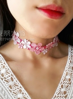 唯美风渐变刺绣蕾丝脖颈项链