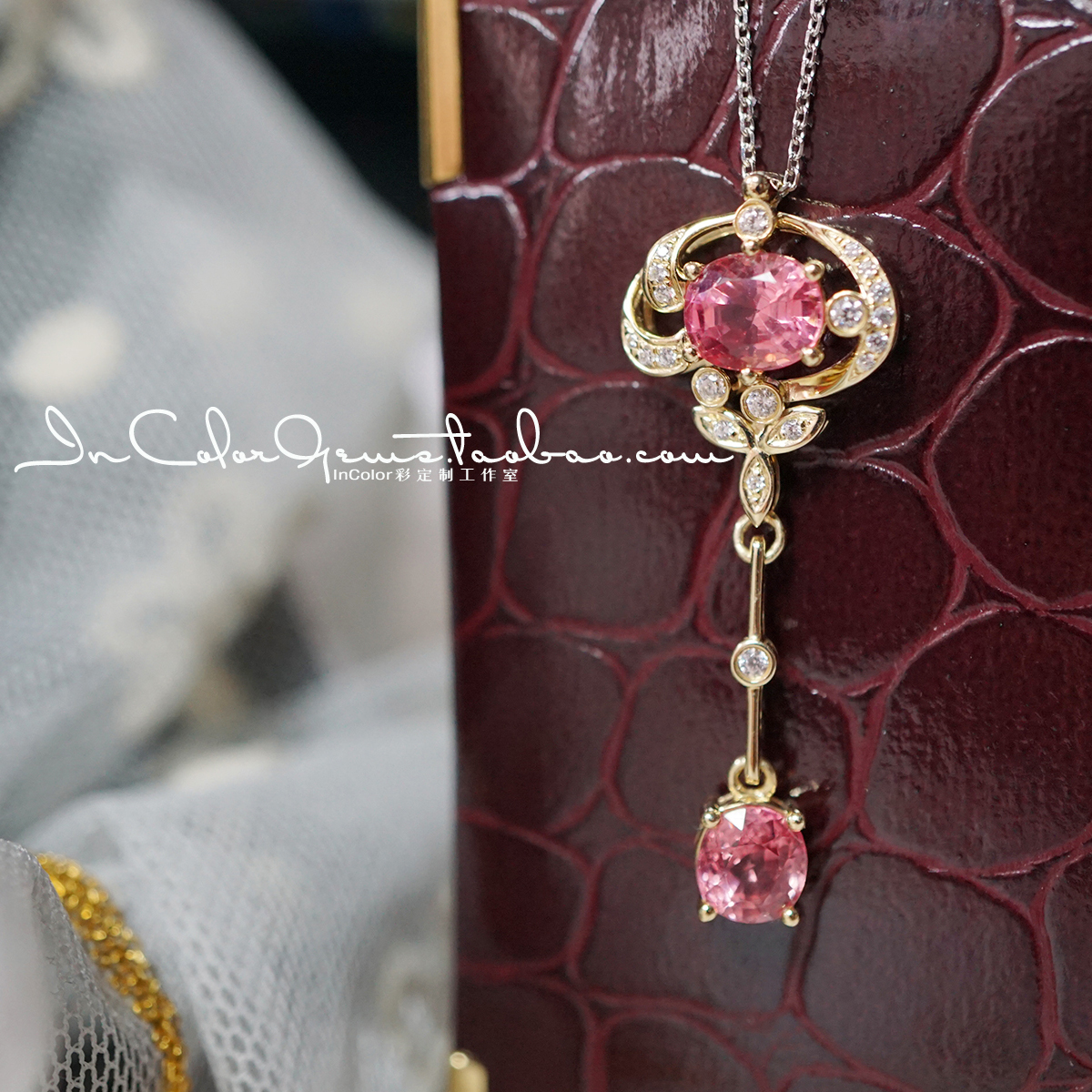 吊坠天然尖晶石k金镶嵌复刻定制