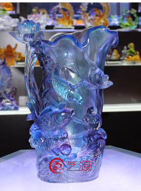 琉璃插花年年有余生日祝寿摆件