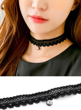Angelrena韩国进口饰品正品宽边蕾丝水晶性感项链颈链F1