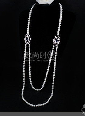 明星贝珠祥云锆石毛衣链女锆石