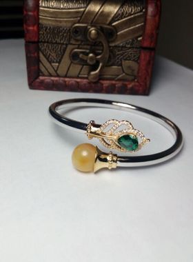 925银双色大水钻凤尾配珠手镯