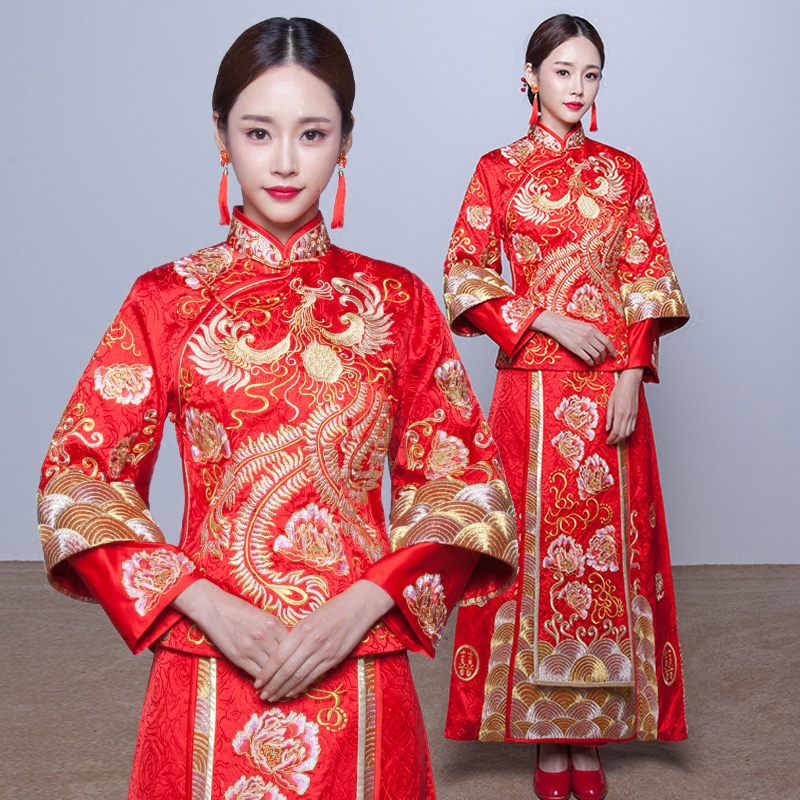 秀禾服新娘礼服嫁衣结婚2018新款中式复古旗袍敬酒服龙凤褂秋冬女
