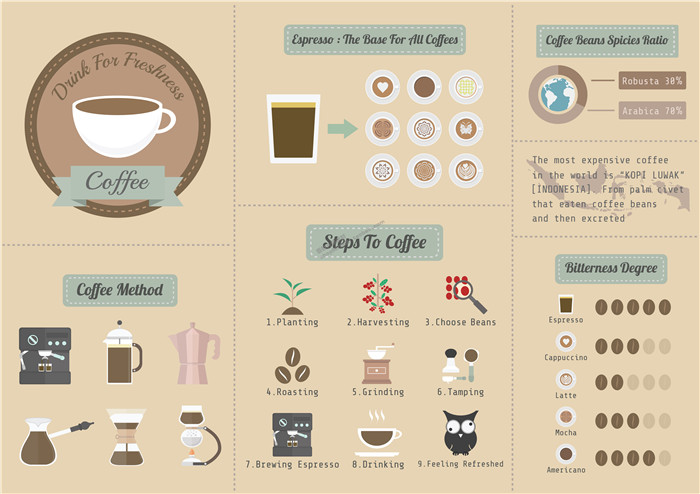 A0624矢量扁平化咖啡信息图模板菜单海报工具步骤 AI设计素材使用感如何?