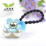 Bagen grass hair ornament Pearl flower elastic hair band hair rope end rope end flowers Korean band button tiara