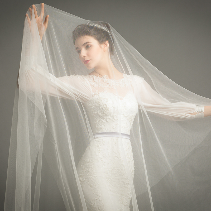 婚纱礼服简约长袖包肩修身韩版新娘结婚一字肩婚纱2018新款